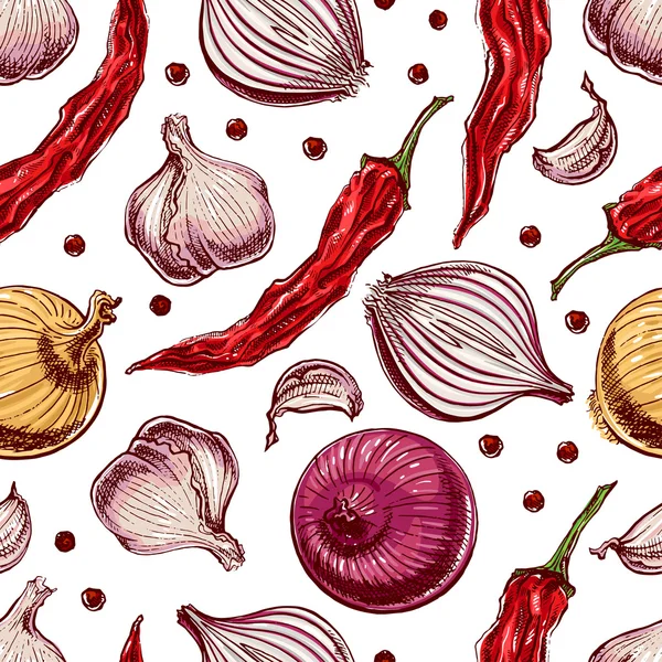 Seamless vegetables and spices — Stock Illustration Seamless vegetables and spices Royalty Free Stock Vectors