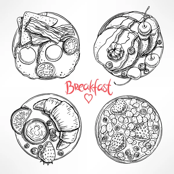 Set with four sketch breakfast Stock Illustration