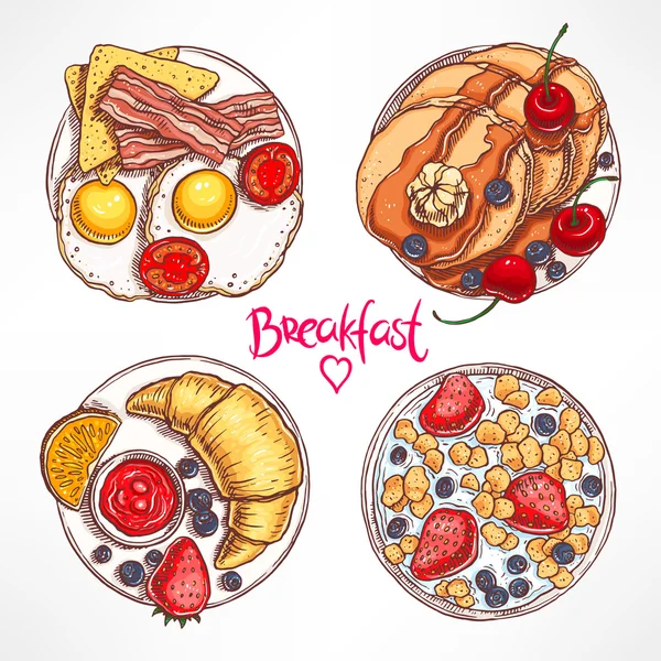 Set with four different breakfasts Royalty Free Stock Vectors