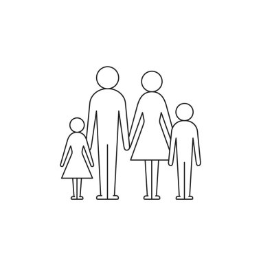 Aile çizgisi ikonu. Vektör izole edilmiş aile tabelaları silüeti çizimi. Düz basit işaret.