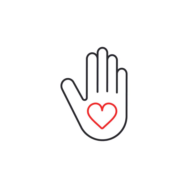 Human Palm Heart Icon Logo Design Vector Isolated Line Illustration — 스톡 벡터