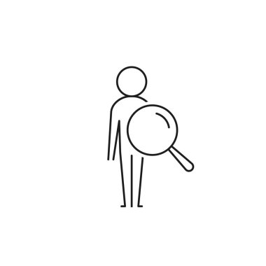 Çalışan, iş, iş, insan kaynakları ara. Yetenek arıyorum. İnsan vektör ikonuyla büyüteç. Görev araması.