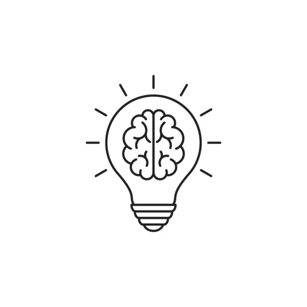 Bulb Brain Mind Icon Creative Thinking Vector Line Symbol — 스톡 벡터