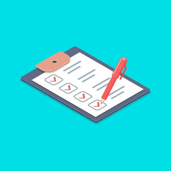 Kalem illüstrasyonlu Isometric Checklist talep formu. Vektör.