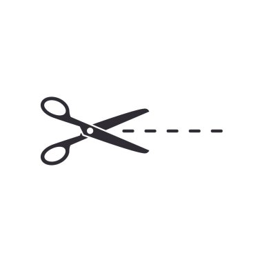 Kesik çizgiler simgesi olan makas vektörü beyaz arkaplanda izole edildi.