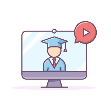 Ev okulu renkli bir ikon. E-öğrenme sembolü. Vektör izole illüstrasyonu.