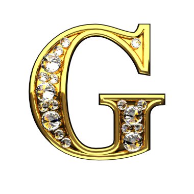 g isolated golden letters with diamonds on white