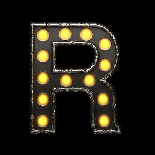 r metal letter with lights. 3D illustration