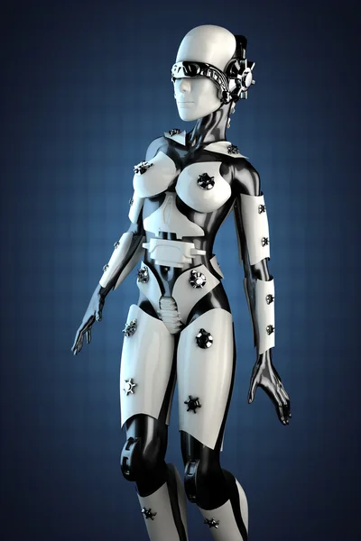 woman robot of steel and white plastic