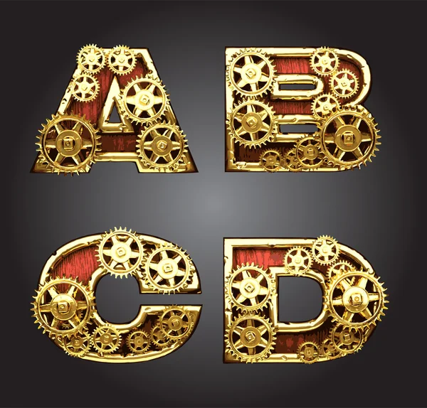 vector wooden figure with gears alphabet set