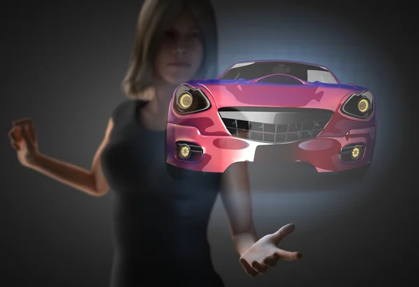 woman and hologram with sport car