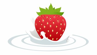 Lezzetli olgun çilek süte iniyor saflık tazeliği ve canlılığı temsil ediyor..