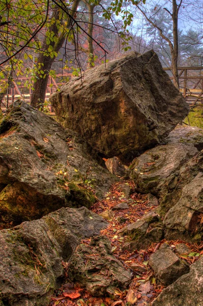 Rocks and Bridge in HDR Fall colors. — Stock Photo, Image