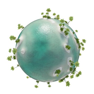 Beyaz arkaplanda yeşil gezegen 3D illüstrasyon