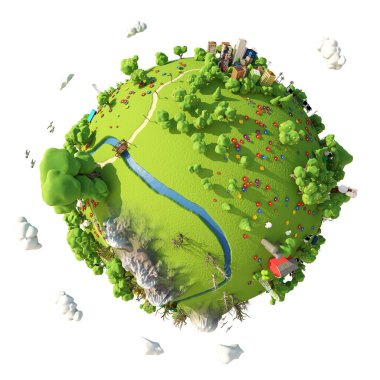 Yeşil Gezegen Yaz 3D illüstrasyon