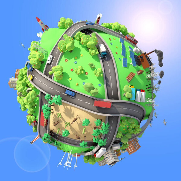 3D иллюстрация Planet City 