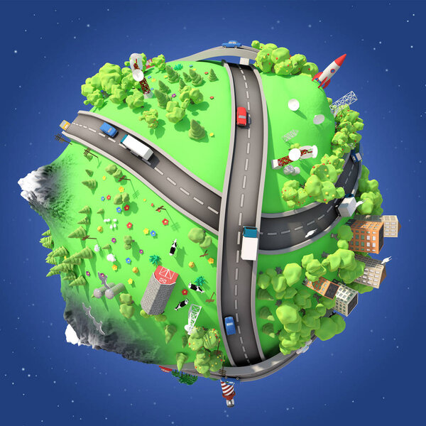 3D иллюстрация Planet City 