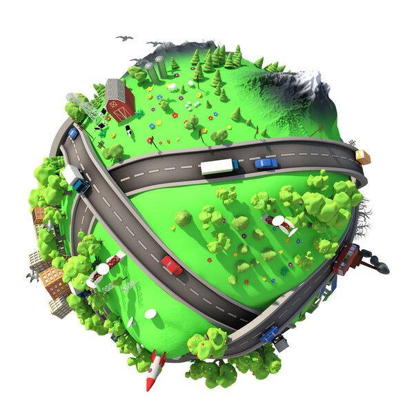 3D иллюстрация Planet City 