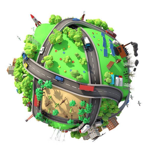 3D иллюстрация Planet City 