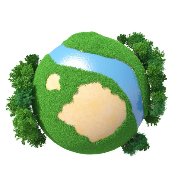 Green Planet White Background Illustration — Stock Photo, Image