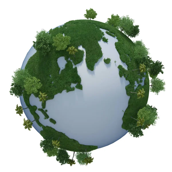 白い背景の3Dイラストの緑の惑星 ストック画像