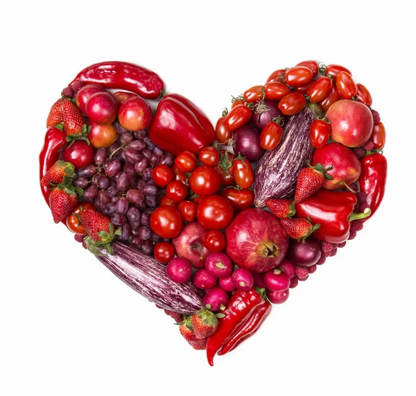 Cuore di frutta e verdura rossa — Foto Stock