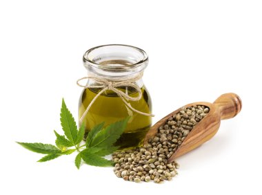 Hemp oil n a glass jar clipart