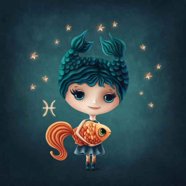 Illustration Une Jolie Fille Poissons — Photo