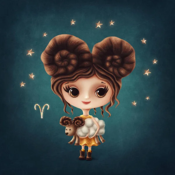 Ilustração Bonito Aries Girl — Fotografia de Stock