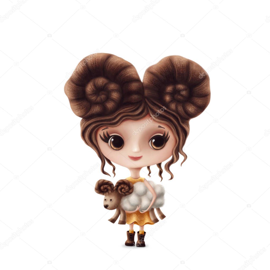 Illustration of Aries girl isolated on a white background