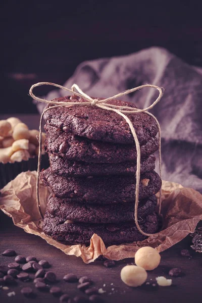 Doppelte Schokoladenkekse Mit Macadamia Nüssen — Stockfoto