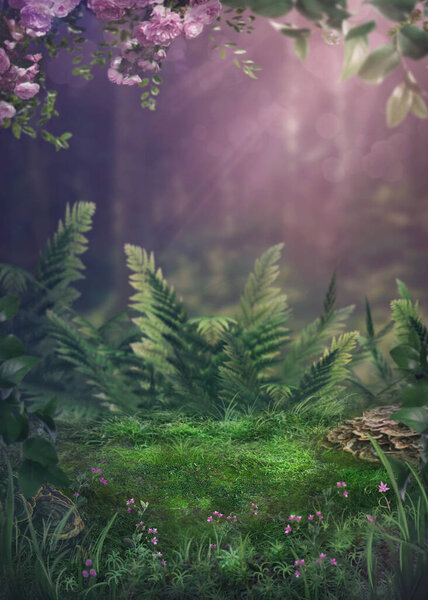 Magic forest abstract background with copy space