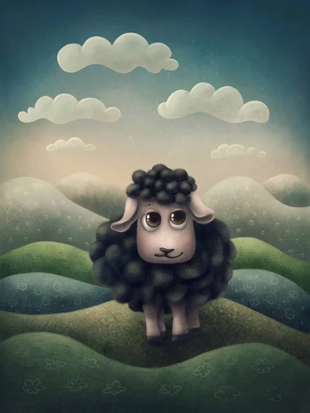 Симпатичная Иллюстрация Черной Овцы — стоковое фото