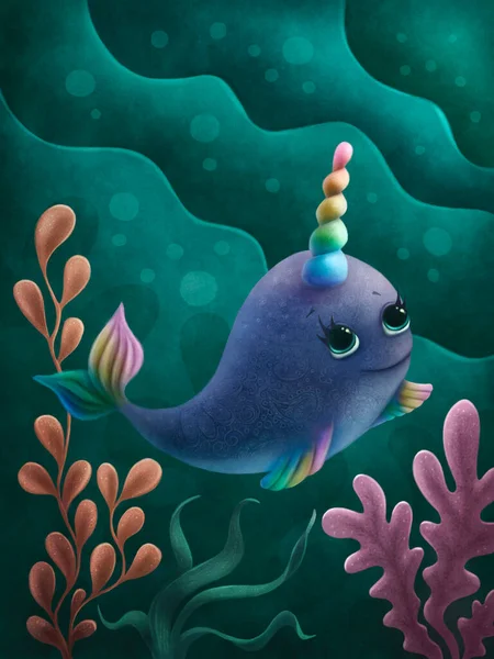 Niedliche Illustration Von Narwhal Einhorn — Stockfoto