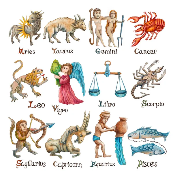 Illustrations Astrological Signs Isolated White Background — Stock fotografie