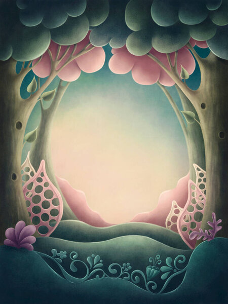 Illustration of a magic wood. Abstract background with copy space