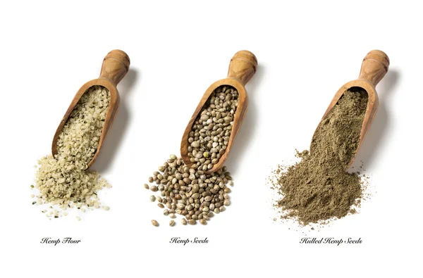 Hemp seeds and flour — Stock Photo, Image