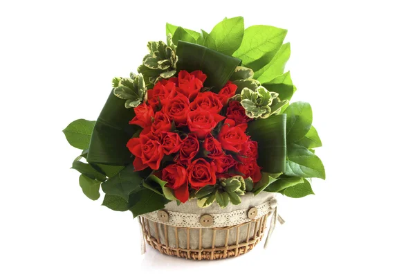Wooden decorative flower basket — Stock Photo, Image