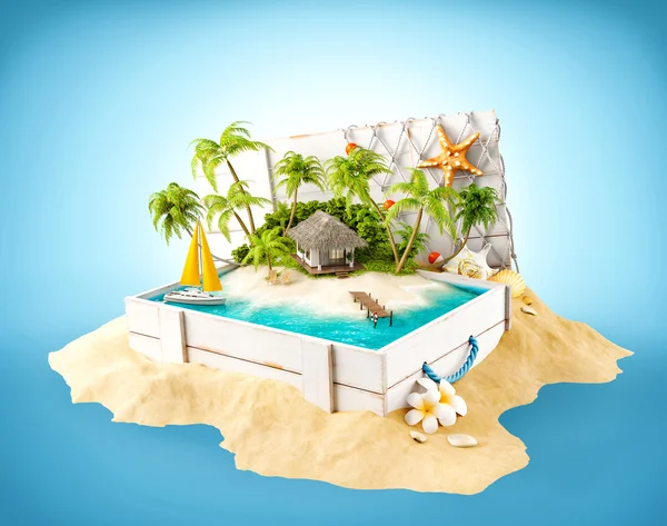 Fantastisk tropisk ö med bungalow — Stockfoto