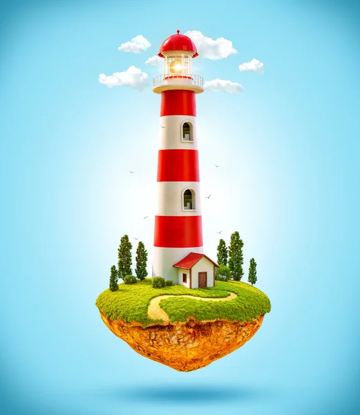 Fantastico faro su un'isola levitante . — Foto Stock