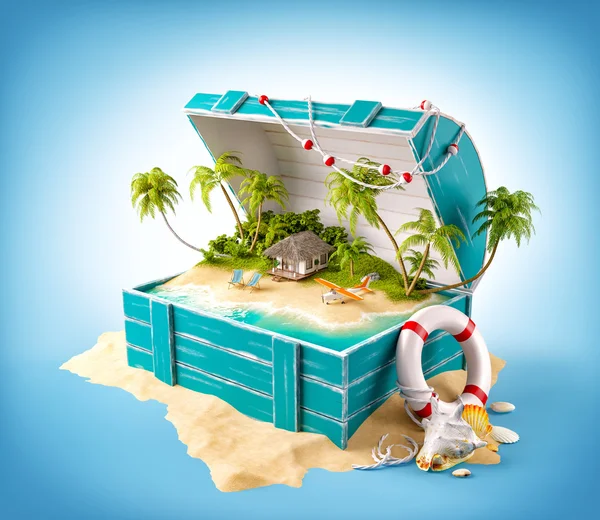 Fantástica isla tropical con bungalow — Foto de Stock