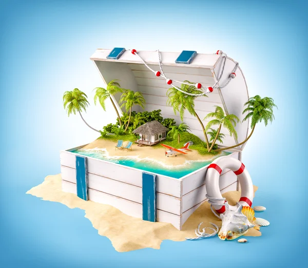 Fantastic tropical island with bungalow — Stock Photo, Image