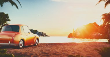 Bir plajda Retro araba