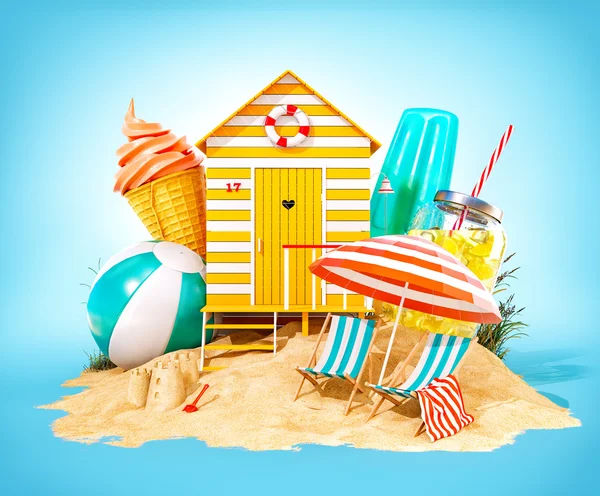 Färgglada retro beach hut — Stockfoto