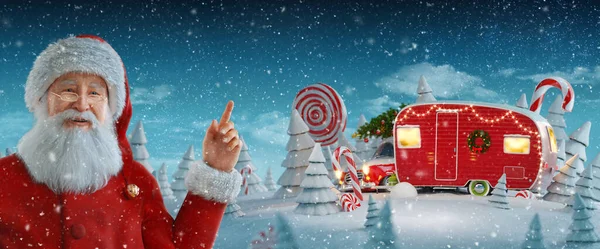 Święty Mikołaj Wskazuje Pustą Przestrzeń Boże Narodzenie Ilustracja Urządzone Mikołaja — Zdjęcie stockowe
