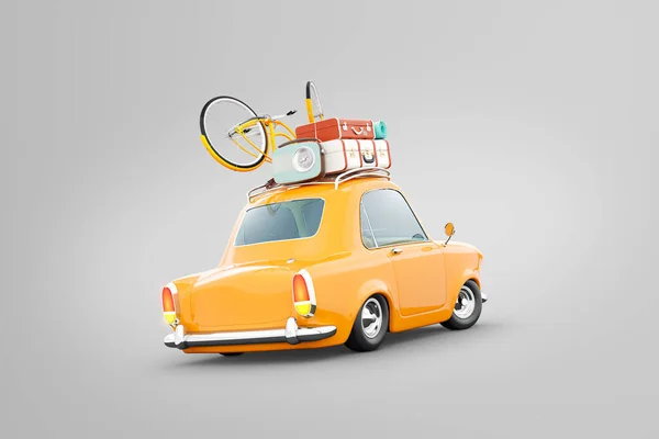 Funny Retro Car Laggage Suitcases Bicycle Top Unusual Summer Travel — Stock Photo, Image