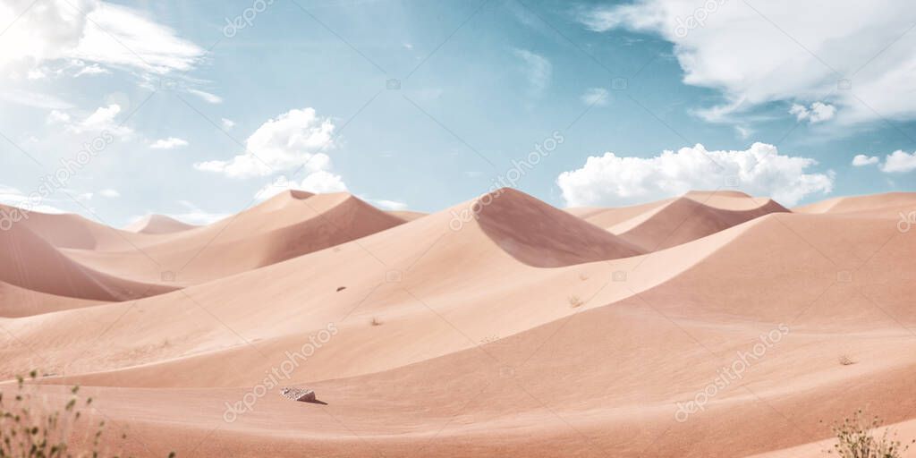 3d Illustration of an Empty Desert at Sunny Day. Minimal Mockup. Commercial Advertizing Concept. Unusual Design Concept.