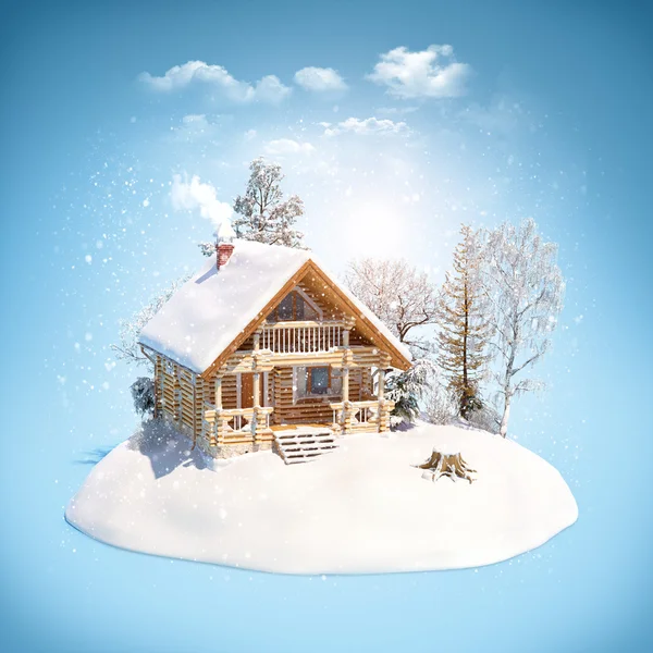 Log house on snowdrift — Stock Photo, Image