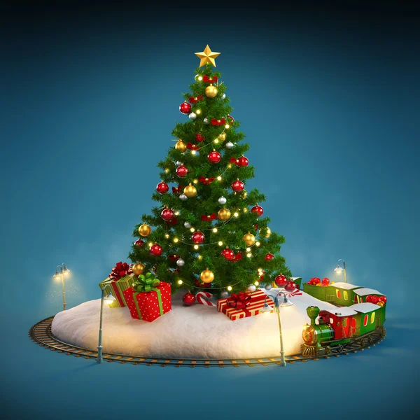 Kerstboom op blauwe achtergrond. — Stockfoto