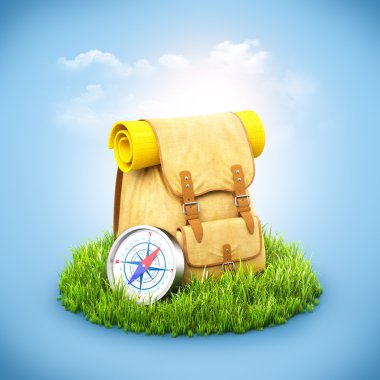 Çimenlerin üzerinde sırt çantası